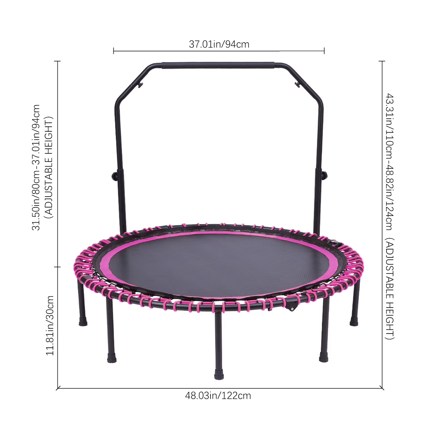 Folding Fitness Trampoline with Elastic T-Armrest