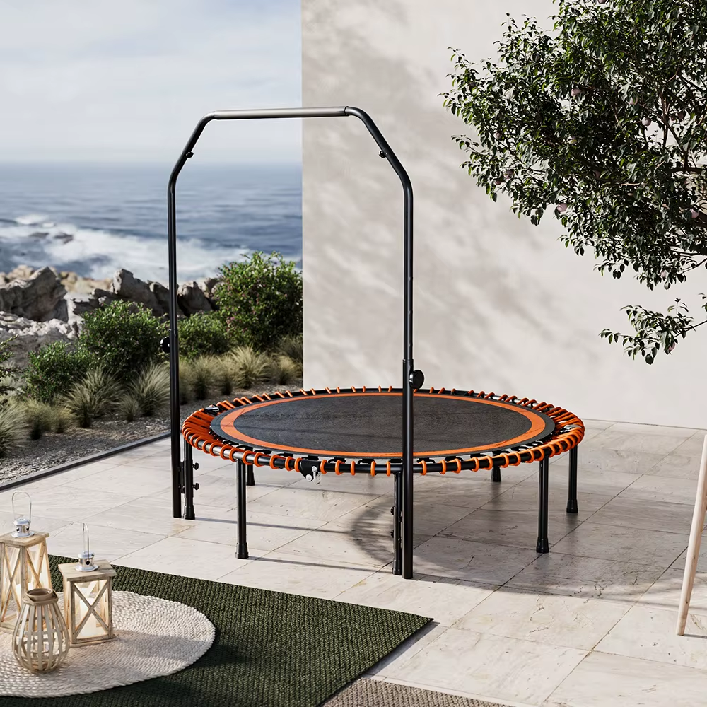 Folding Fitness Trampoline with Elastic T-Armrest