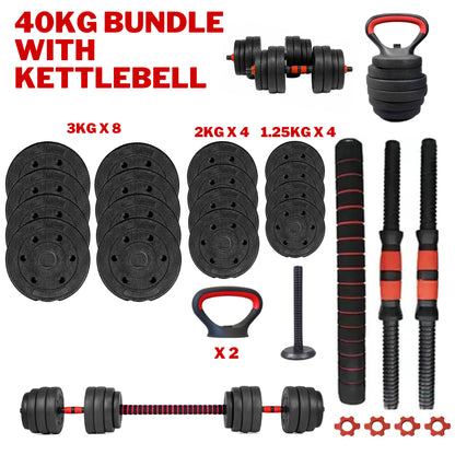 Adjustable Dumbbell & Barbell Set (20Kg/30Kg/40Kg)