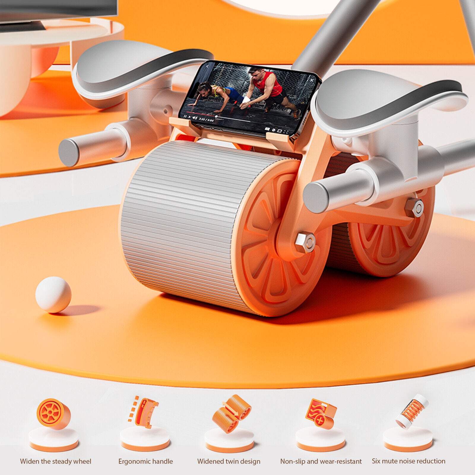 Automatic Rebound AB Roller with Elbow Support & Anti-Slip Design