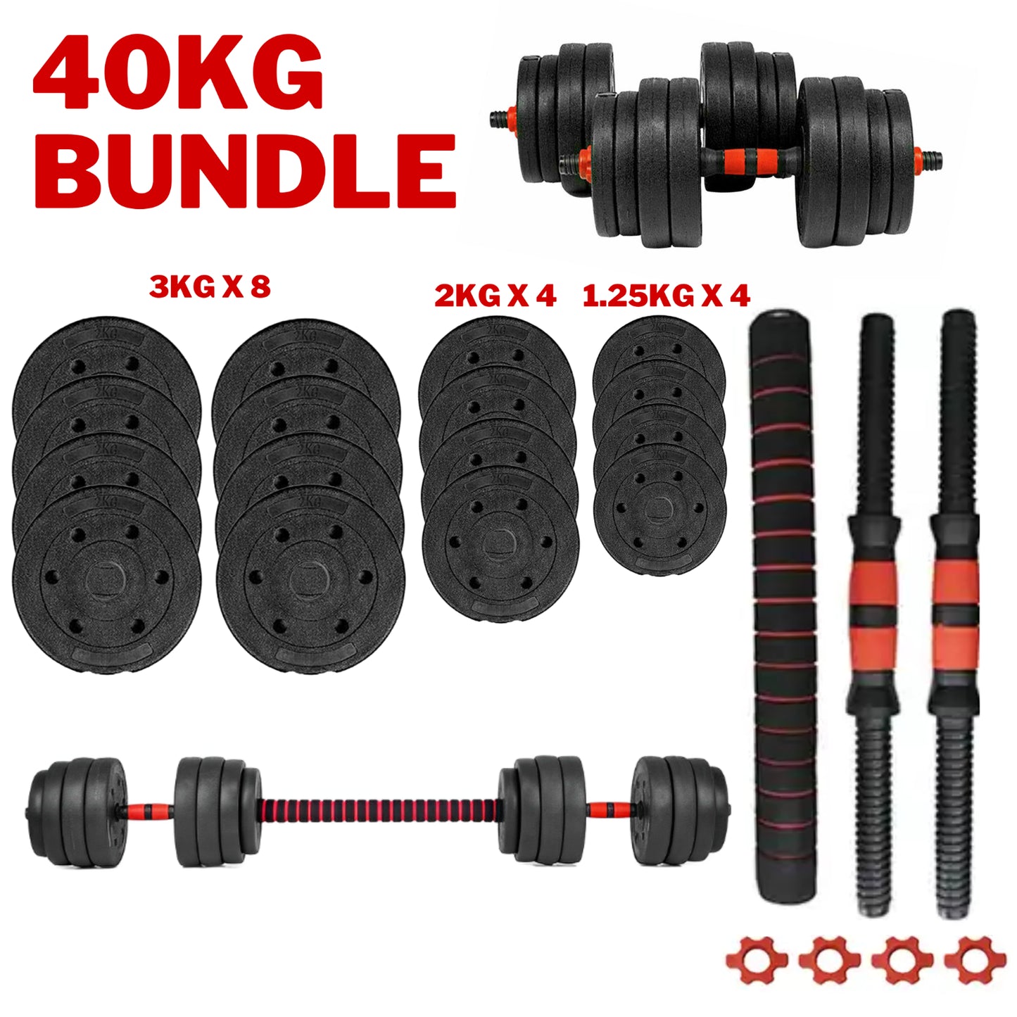 Adjustable Dumbbell & Barbell Set (20Kg/30Kg/40Kg)