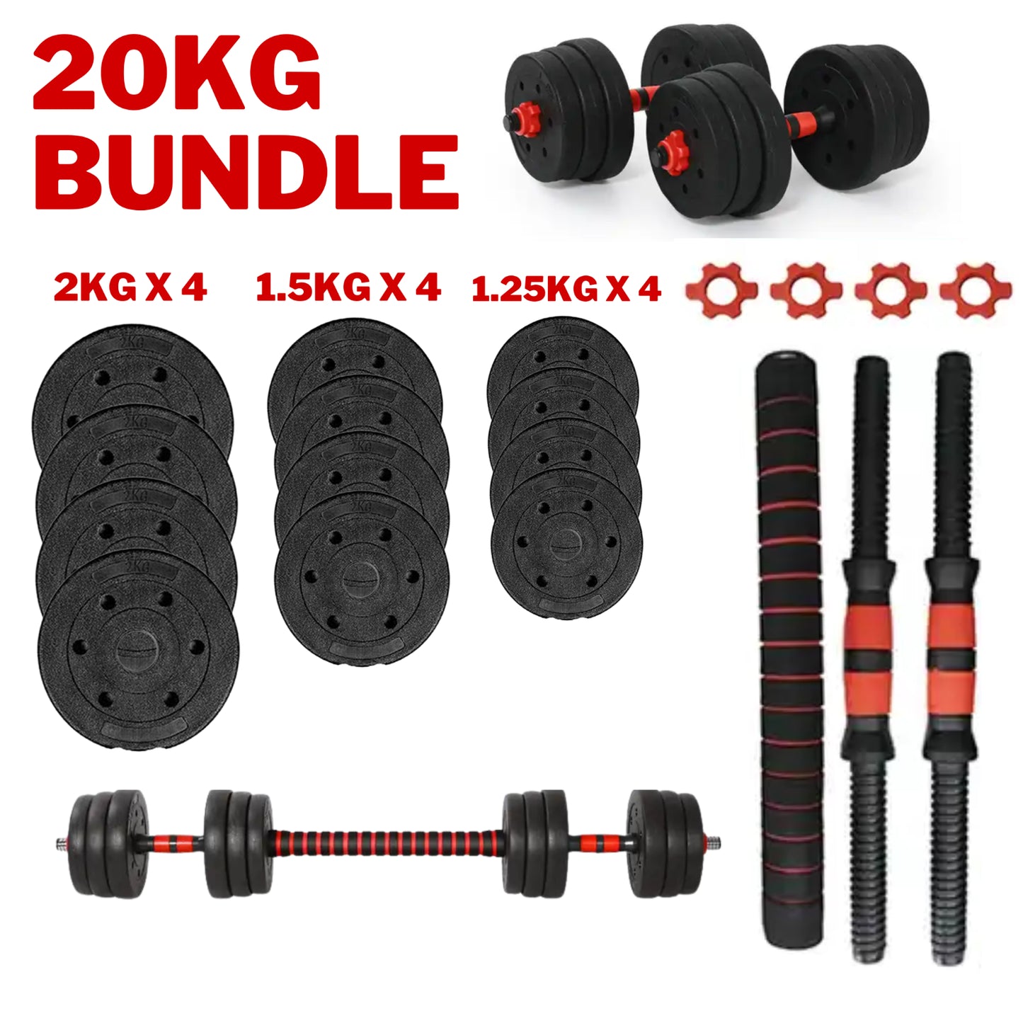 Adjustable Dumbbell & Barbell Set (20Kg/30Kg/40Kg)