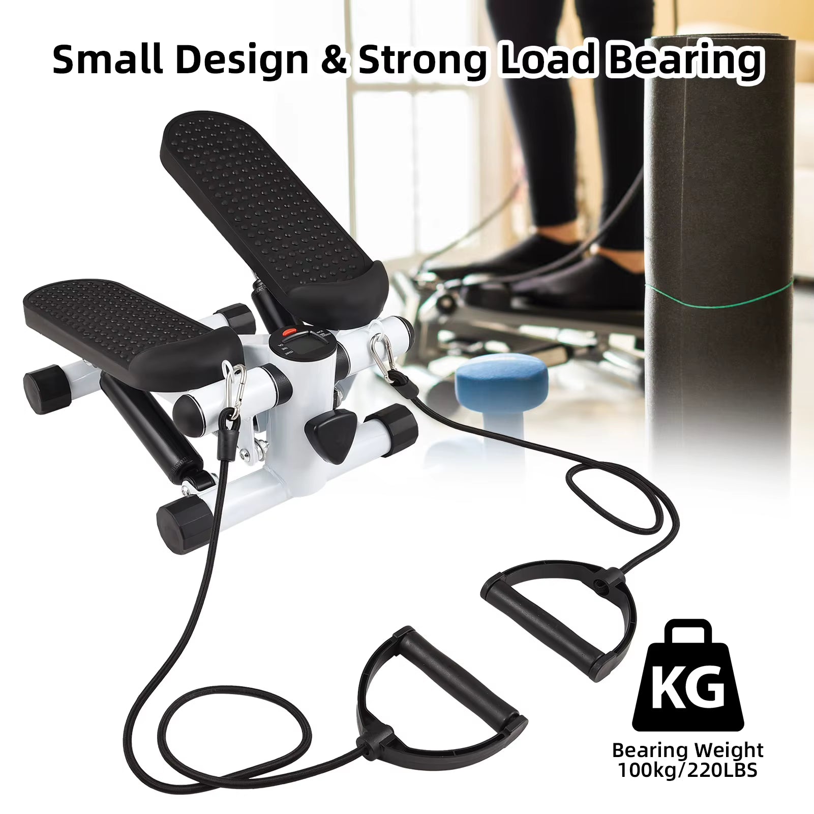 Mini Home Stepper with Resistance Bands & LCD