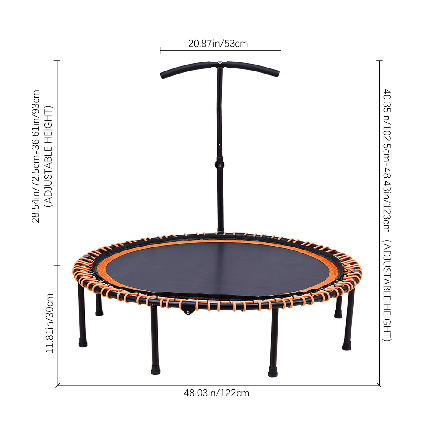 Folding Fitness Trampoline with Elastic T-Armrest