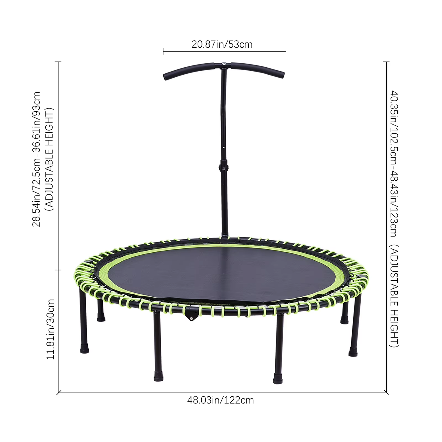 Folding Fitness Trampoline with Elastic T-Armrest