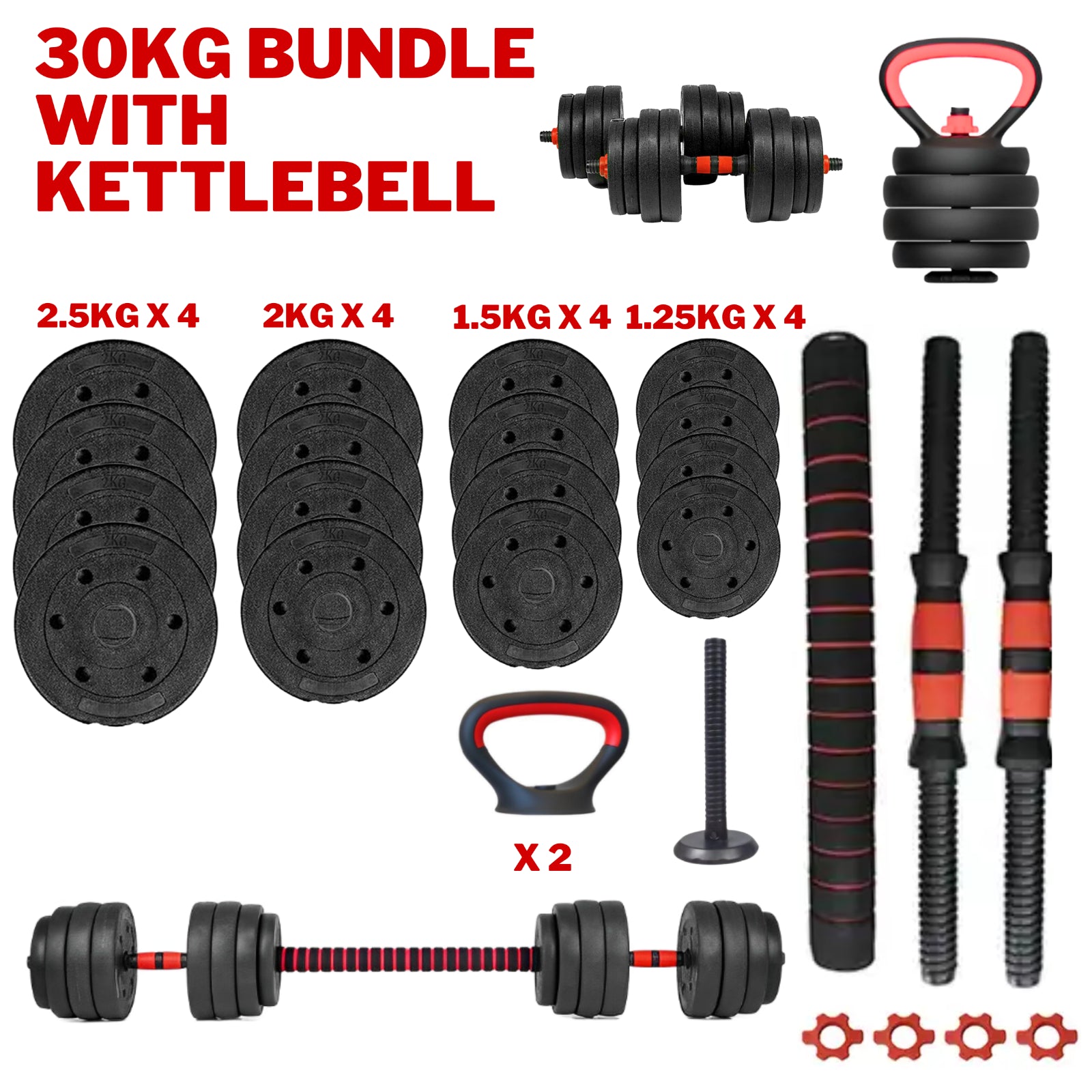 Adjustable Dumbbell & Barbell Set (20Kg/30Kg/40Kg)