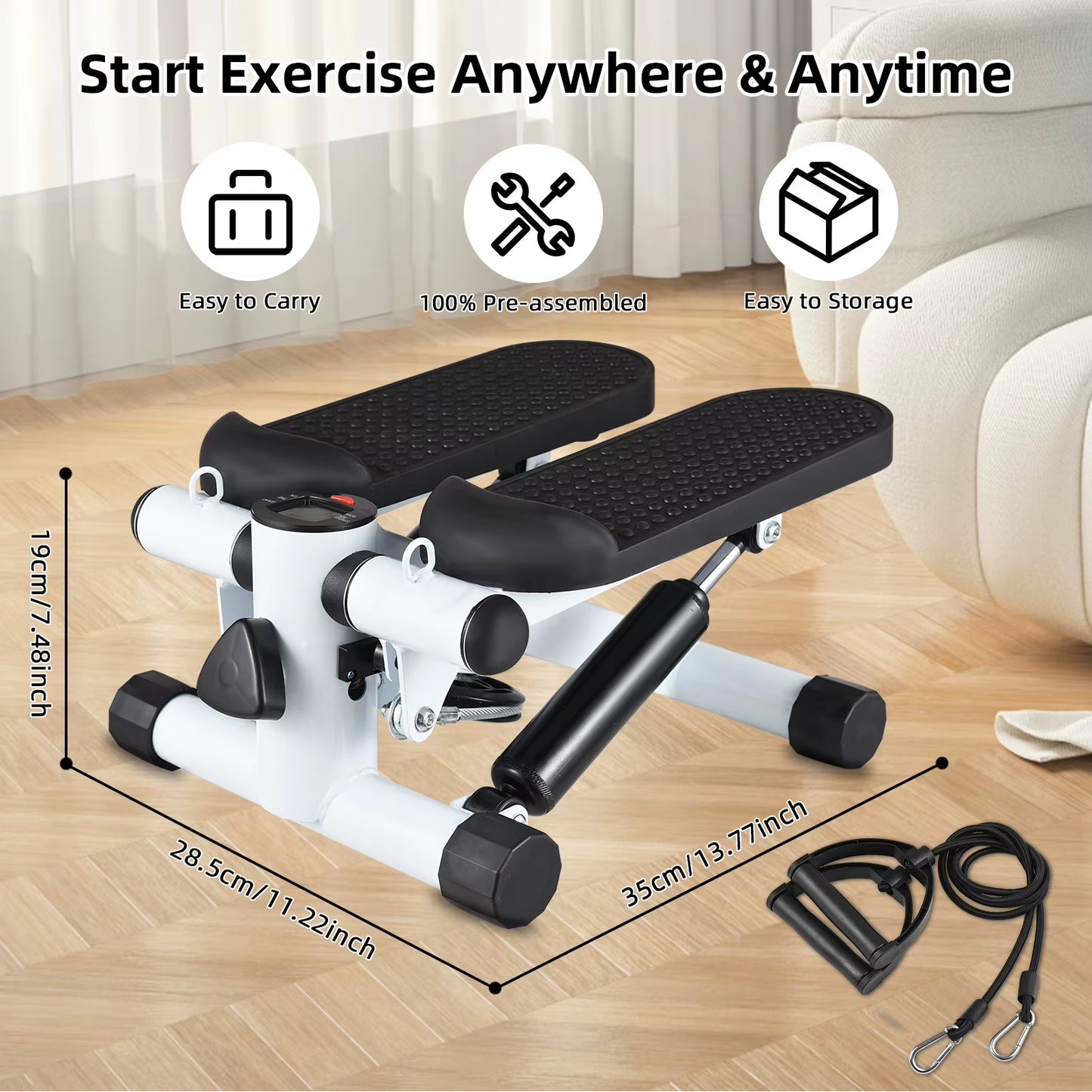 Mini Home Stepper with Resistance Bands & LCD
